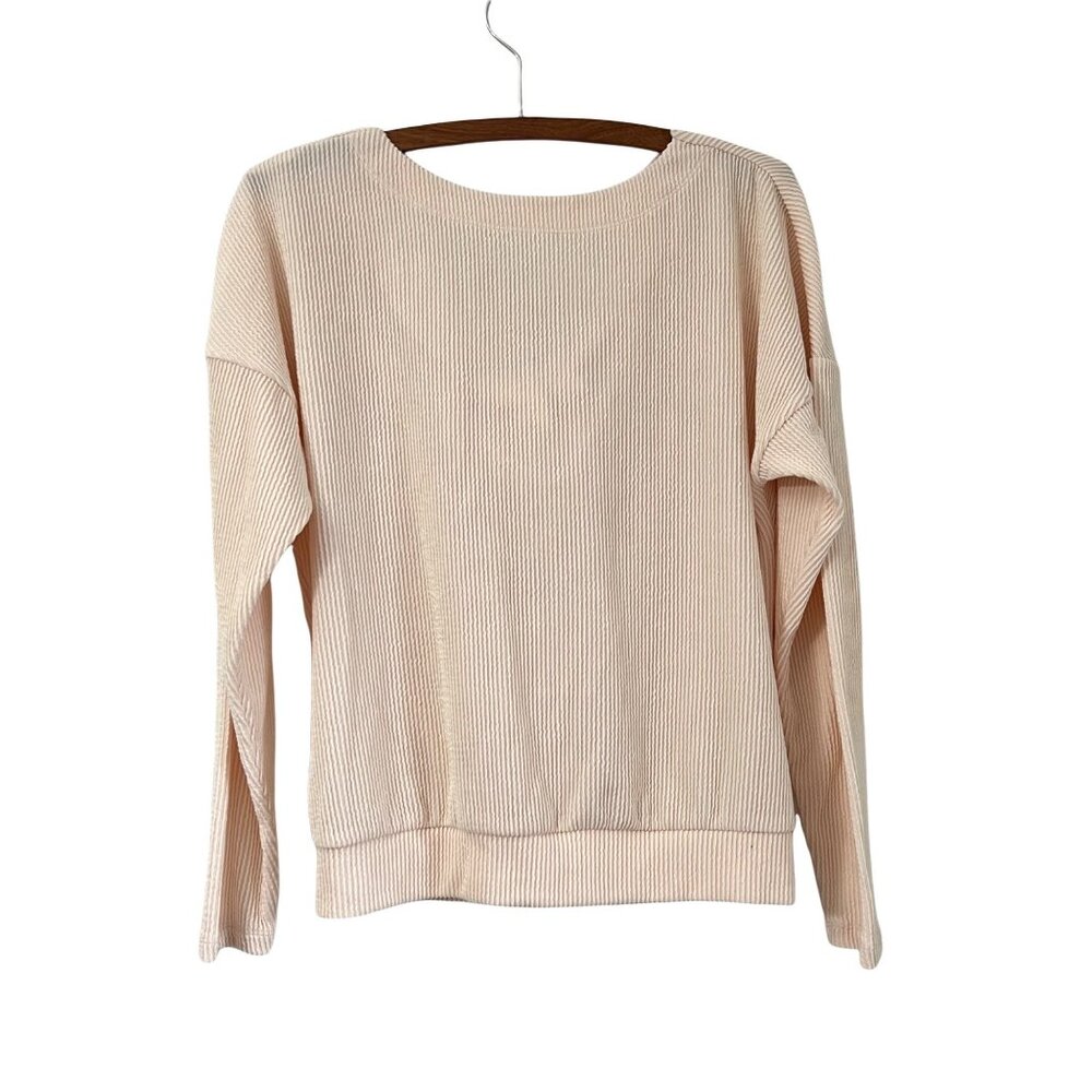 Maeve by Anthropologie Peach Ribbed Cowl Back Long Sleeve Pullover Top Size XS